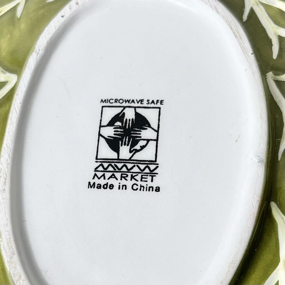 Vintage MWW Market Green Leaf Ceramic‎ Relish Dish Spoon Rest 9.25